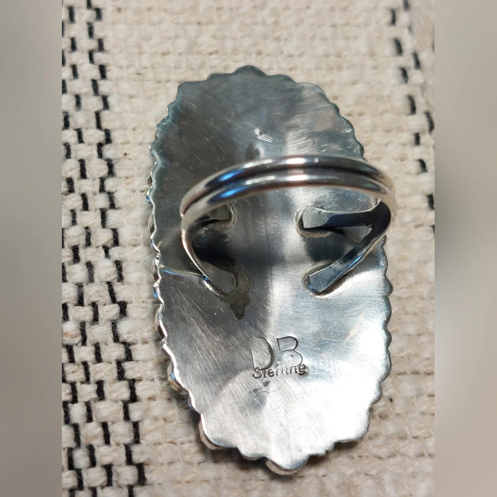 Vintage Navajo Sterling Turquoise Cluster Ring Davina Benally Size 8 - Picture 6 of 9